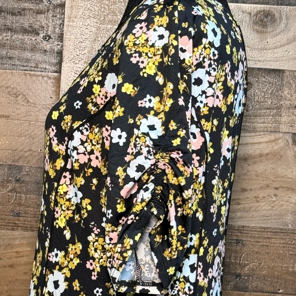 Sami & Jo Women's Black Yellow Floral Sumer Dress Flowy Size Large L AB 758 - Picture 4 of 6